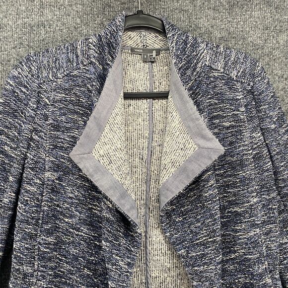 Vince Blazer Jacket Womens S Blue Tweed Drape Open Front Ladies Office Classic - Picture 2 of 9